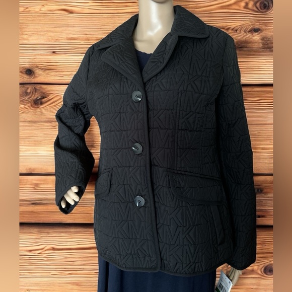 NWT Michael Kors Women Quilted Spring Fall Light Jacket Black Lrg Monogram Logo - Picture 1 of 9